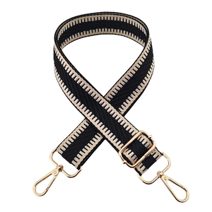 Adjustable woven shoulder strap for crossbody bags with gold metal buckles and beige pattern