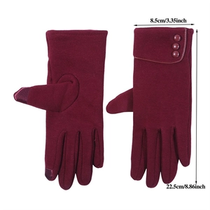 Burgundy winter touch screen gloves for women with dimensions of 8.5cm by 22.5cm