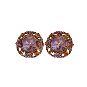 Boucles d'oreilles baroques vintage avec pierre violette et strass colorés