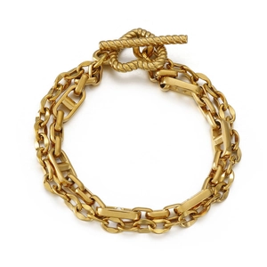 Double-layer gold titanium chain bracelet featuring H-shaped links and an OT toggle clasp