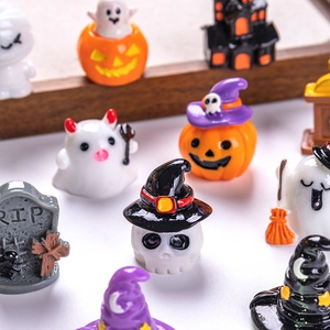 Halloween Resin Miniatures Pumpkin Ghost Skull Tombstone Castle DIY Decor Landscape Accessories