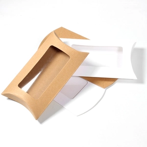 Kraft and white pillow candy boxes with clear window for wedding gifts and favor packaging