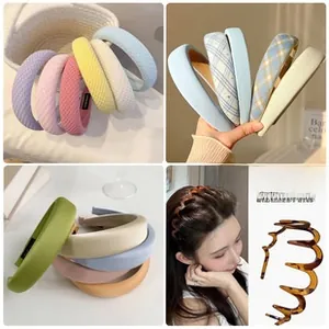 Close-up detail of thickened sponge headbands in various pastel colors and patterns