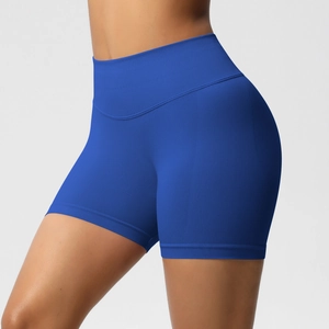 Détail du short de yoga sans couture bleu roi à taille haute montrant la texture