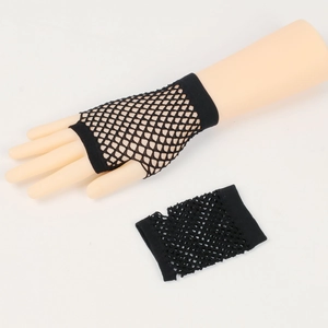 Detail of black fishnet half-finger gloves with high elasticity nylon mesh texture