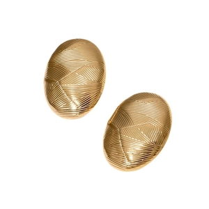 Boucles d'oreilles ovales dorées en acier inoxydable avec motif géométrique texturé