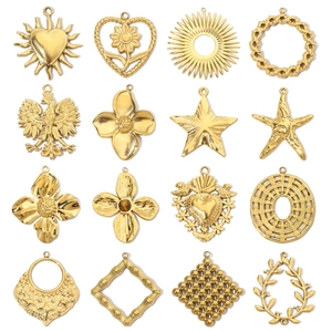 Stainless Steel Pendant Charm Gold Plated Heart Sun Flower Natural Stone DIY Jewelry Making Women French Retro Style