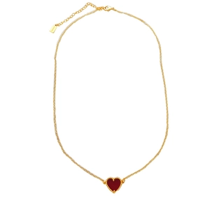 Elegant 18K gold plated necklace featuring a minimalist red resin heart pendant for women
