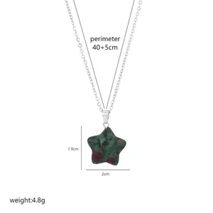 Detailed size chart of star-shaped natural stone necklace with dimensions and weight
