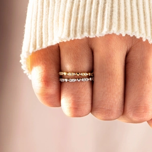Elegant S925 silver minimalist heart ring set with sparkling pave diamonds on finger