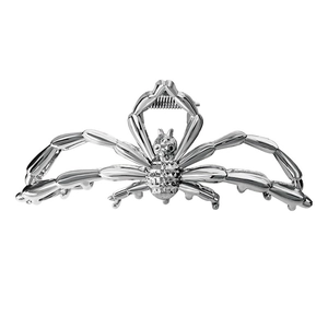 Pinza per capelli a ragno in metallo argento con design punk gotico da donna