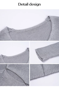 Dettagli del design del cardigan grigio a maglia con scollo, polsini e spacco orlo