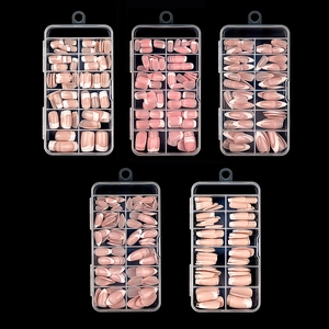 5-pack press-on nail set featuring pink French tips in square and almond shapes
