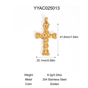 Spécifications détaillées de taille pour pendentif croix en acier inox doré avec texture