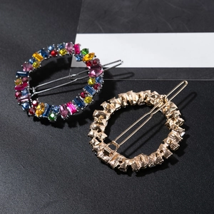 Colorful rhinestone wreath hair clips in silver and gold metal base for women