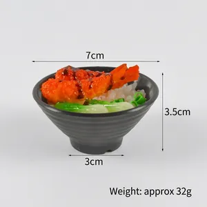 Miniature Japanese tempura shrimp bowl keychain model with realistic food details