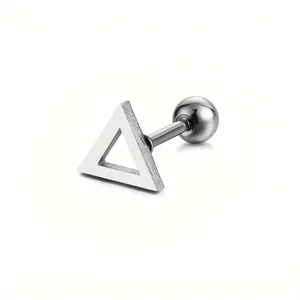 Detailed macro view of geometric triangle stud earring with secure ball screw back