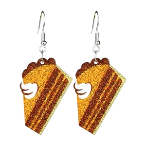 Sparkly glitter pumpkin pie dangle earrings with white cream for Thanksgiving