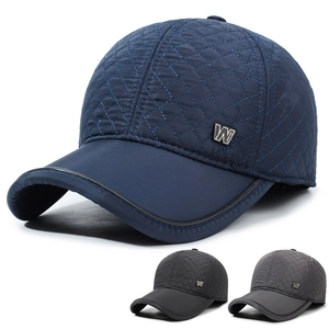 Casquette De Baseball Hiver Homme Matelassée Avec Cache-Oreilles Chaude Coupe-Vent Chapeau Décoration Métallique