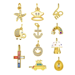 Copper Alloy Enamel Rhinestone Charms Pendants Mushroom Rainbow Cross Elephant Jewelry Making DIY Craft Accessories