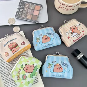 Cute Capybara print PU leather coin purses with vintage metal clasp closure set