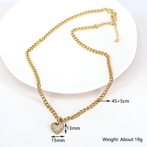 Detail showing dimensions of heart zircon necklace with 45+5cm chain and 13mm pendant