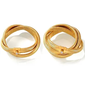 Collana Bracciale Catena Serpente Tubogas Acciaio Titanio Zirconia Cubica Strati Multipli Gioielli Donne