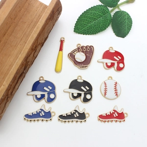 9pcs set of baseball themed enamel charms featuring helmets bats gloves and shoes