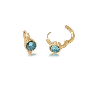18K gold plated stainless steel hoop earrings with light blue zircon stones in high gloss