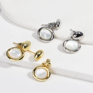 Boucles D'oreilles Pendantes En Nacre Ovales Cuivre Plaqué Or Style Rétro Vintage Français Bijoux Élégants Pour Femmes