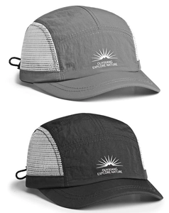 Detail of breathable mesh panels and adjustable drawcord on vintage baseball caps