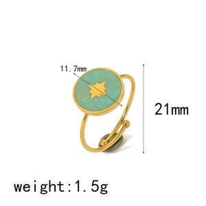 Gold bohemian adjustable stainless steel ring with mint green enamel star charm