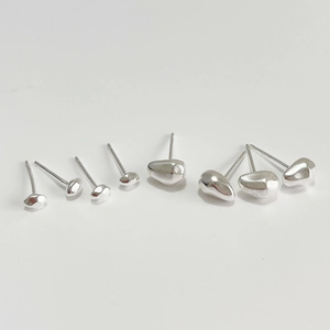 Polished 925 sterling silver organic bean stud earrings in four different sizes