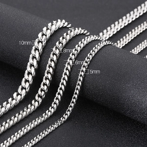Comparison of silver titanium steel Cuban chains in 5mm, 6mm, 8mm, and 10mm widths