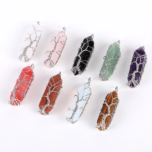 Tree Of Life Wire Wrapped Crystal Pendant Hexagonal Pillar Natural Stone Healing Point Necklace Jewelry For Women