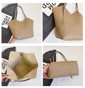 Dettagli della borsa tote kaki in pelle martellata con chiusura magnetica e spazio interno