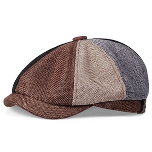 Klassische Vintage-Schiebermütze aus Leinen mit Patchwork-Muster im britischen Stil