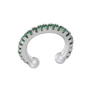 Silver-plated cuff earring with micro-pave emerald green cubic zirconia stones