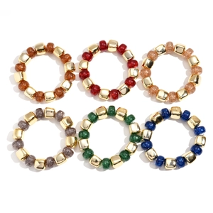Vintage acrylic geometric round beaded bracelet set in six vibrant glitter colors