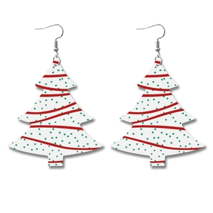 Vintage Christmas tree leather earrings with red stripes and green polka dots