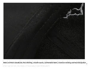 Detail of breathable black mesh cap showing reinforced sweatband and precision stitching