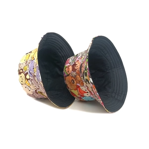 Cartoon animal print children fisherman hat with wide brim for sun protection