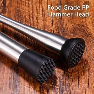 Stainless steel cocktail muddler with serrated PP head for crushing ice and fruit