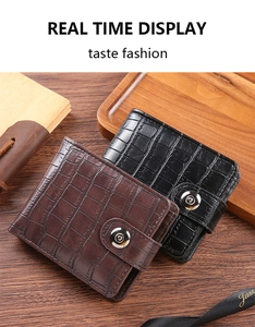 Retro crocodile pattern men's short wallets in black and brown with metal snap buttons