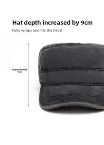 Detail view showing a 9cm crown depth of the washed cotton military flat top cap