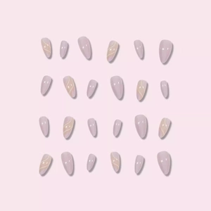 Almond lavender press on nails with elegant marble wave patterns, set of 24 pieces