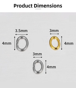 Detailed size measurement chart for 18k gold plated stainless steel oval jump rings