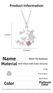 Detailed S925 sterling silver moon and butterfly necklace specifications and dimensions