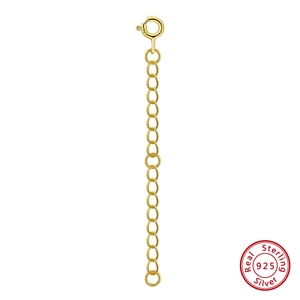 Detail of 925 sterling silver gold plated extender chain with spring ring clasp