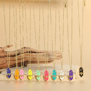 Vintage Copper Enamel Bee Moon Hexagon Pendant Necklace For Women Dopamine Personalized Gold Plated Rhinestone Jewelry Clavicle Chain